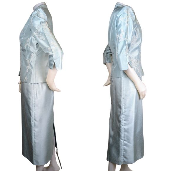 Jessica Howard Ice Blue 2Pc Maxi Asian Styled Embroidered Dress Size 12 Petite - Picture 4 of 11